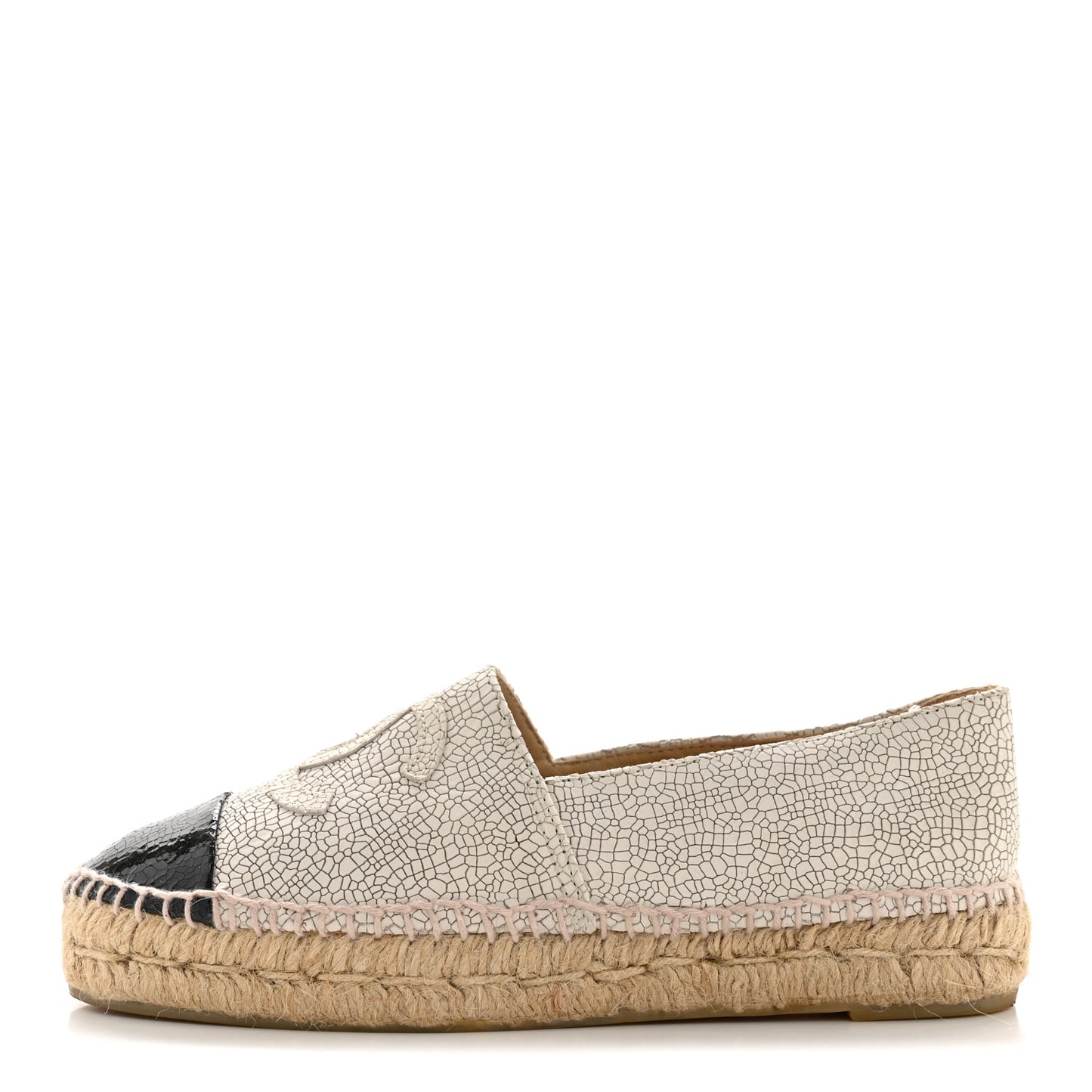 Crackled Calfskin Espadrilles 36 Light Beige Black