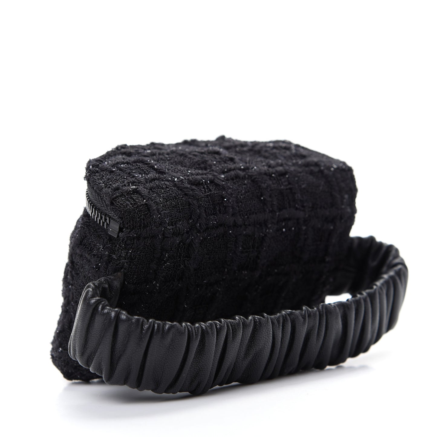 Tweed Lambskin Quilted Arm Coin Purse Black