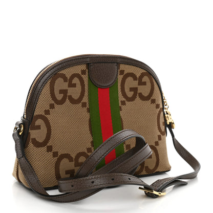 Gucci Monogram Jumbo GG Textured Dollar Calfskin Web Small Ophidia Dome Shoulder Bag Camel Ebony New Acero 2 of 9
