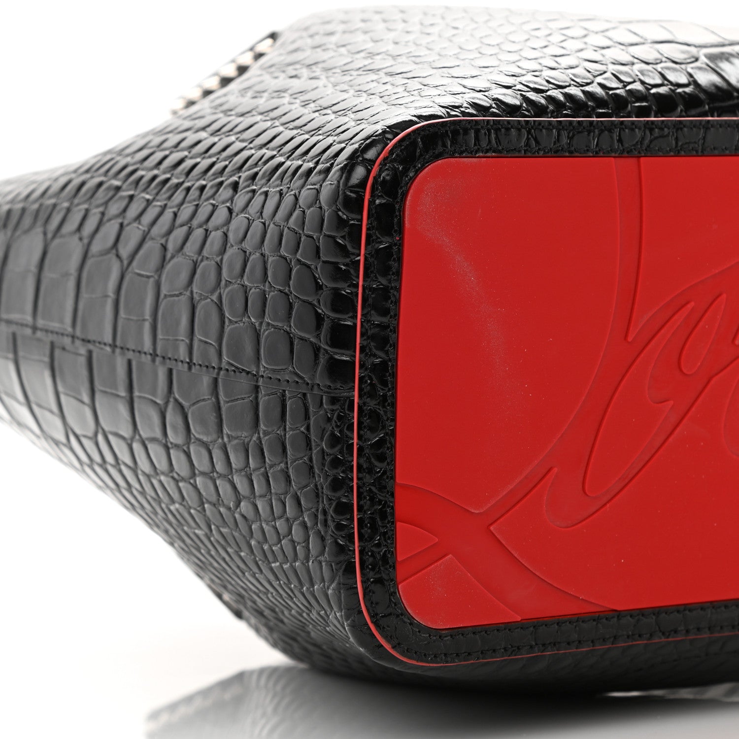 Christian Louboutin Calfskin Crocodile Embossed Spikes Large Cabarock Black 8 of 9