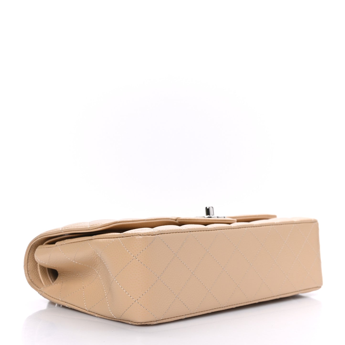Caviar Quilted Medium Double Flap Beige