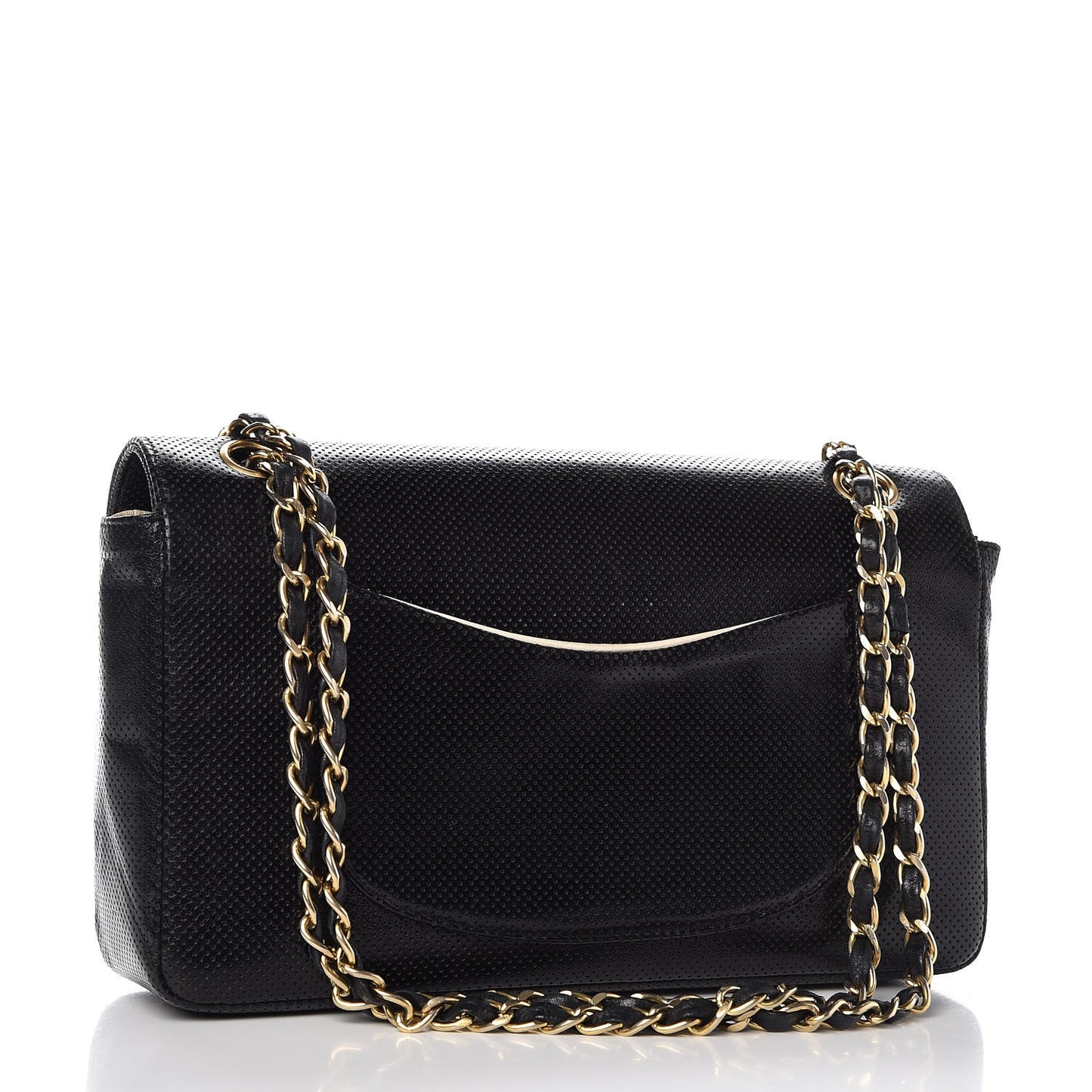 Lambskin Perforated Medium Single Flap Bag Black White