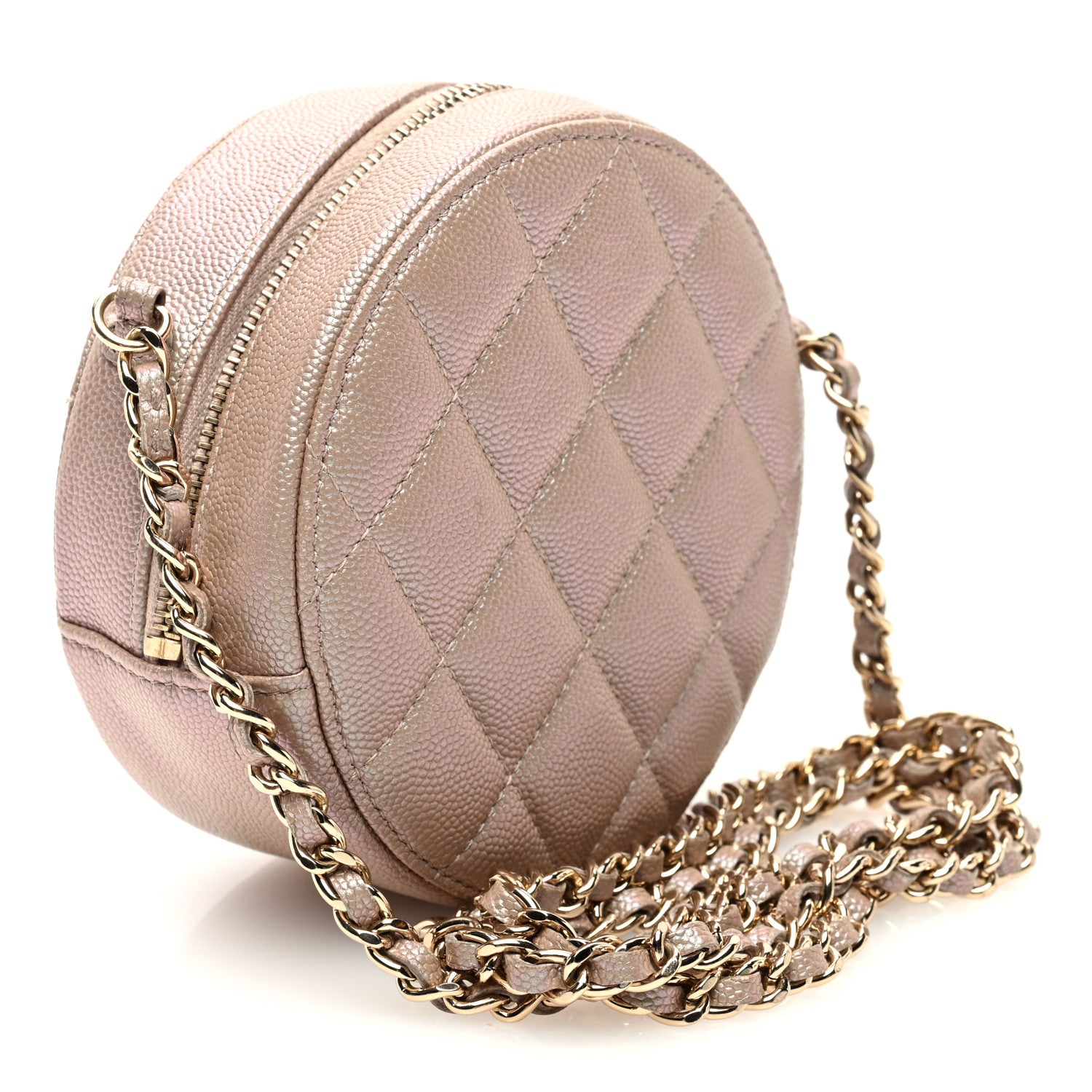 Chanel Iridescent Caviar Resin Quilted Round Clutch With Chain Beige 3 of 10