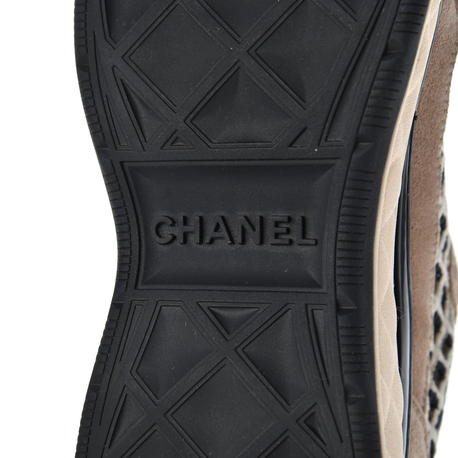 Chanel Suede Calfskin Embroidered CC Sneakers 36 Beige Black 7 of 9