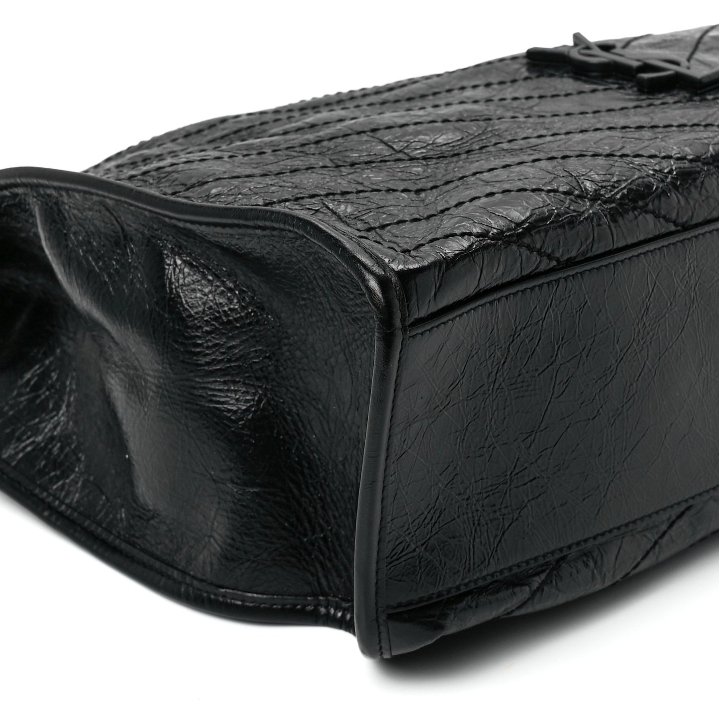 Crinkled Calfskin Matelasse Monogram Niki Shoulder Bag Black