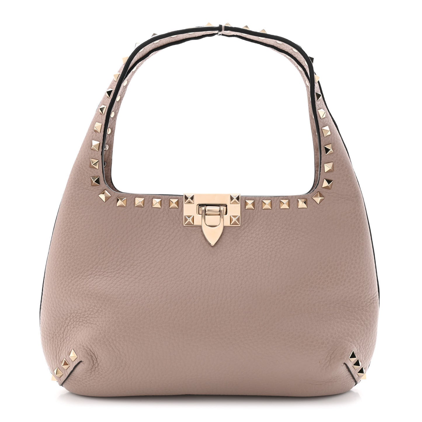 Pebbled Calfskin Small Rockstud Flip Lock Hobo Poudre