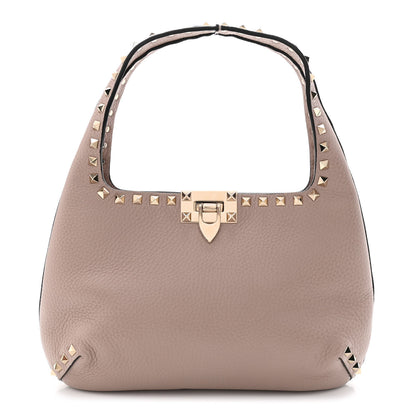 Valentino Garavani Pebbled Calfskin Small Rockstud Flip Lock Hobo Poudre 1 of 10