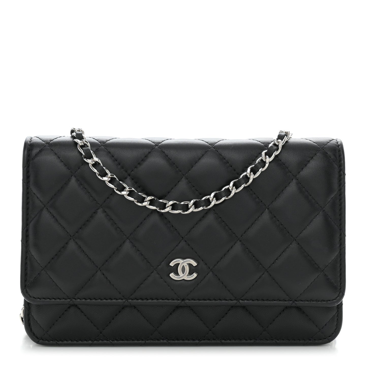 Lambskin Quilted Wallet On Chain WOC Black