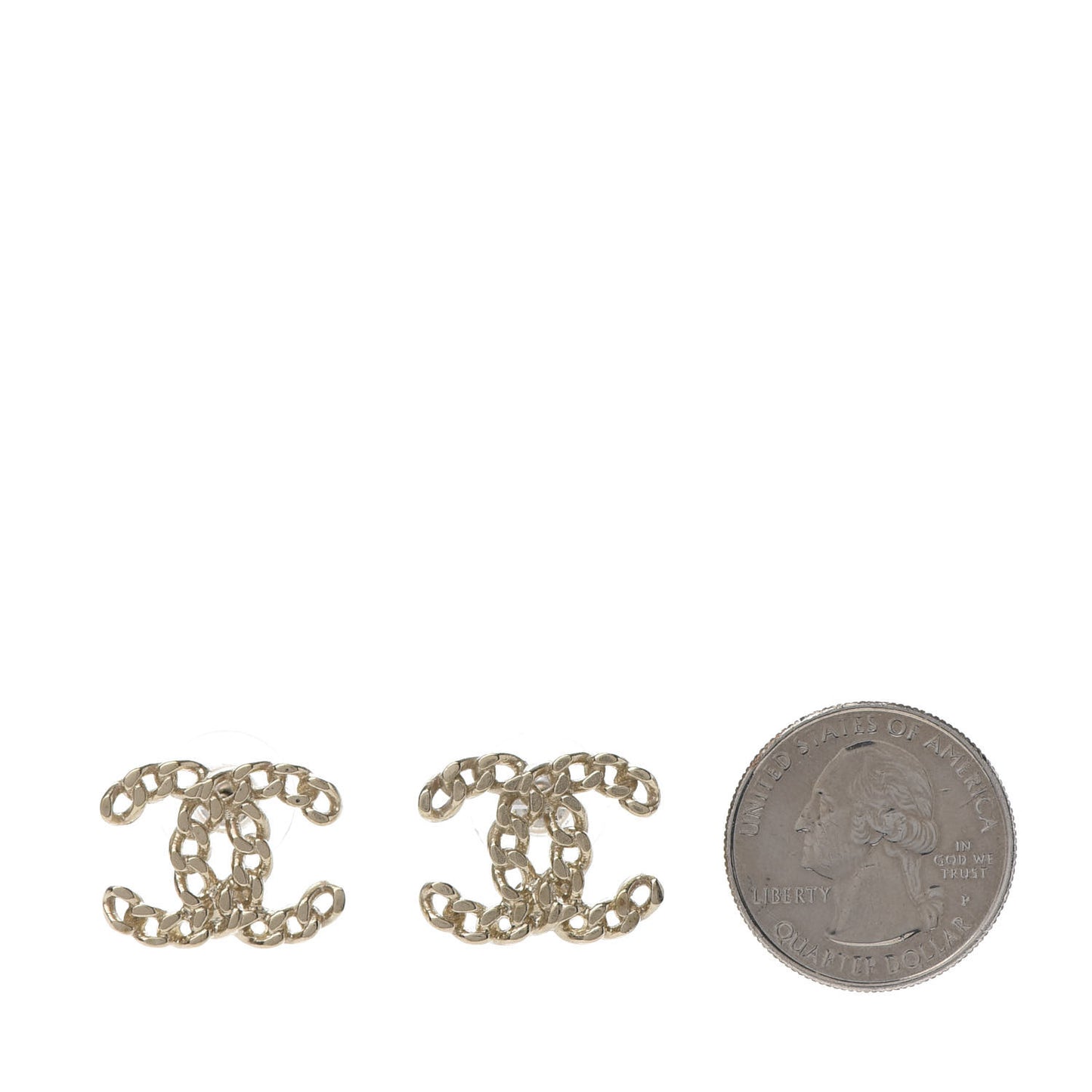 Metal Chain Link CC Earrings Gold