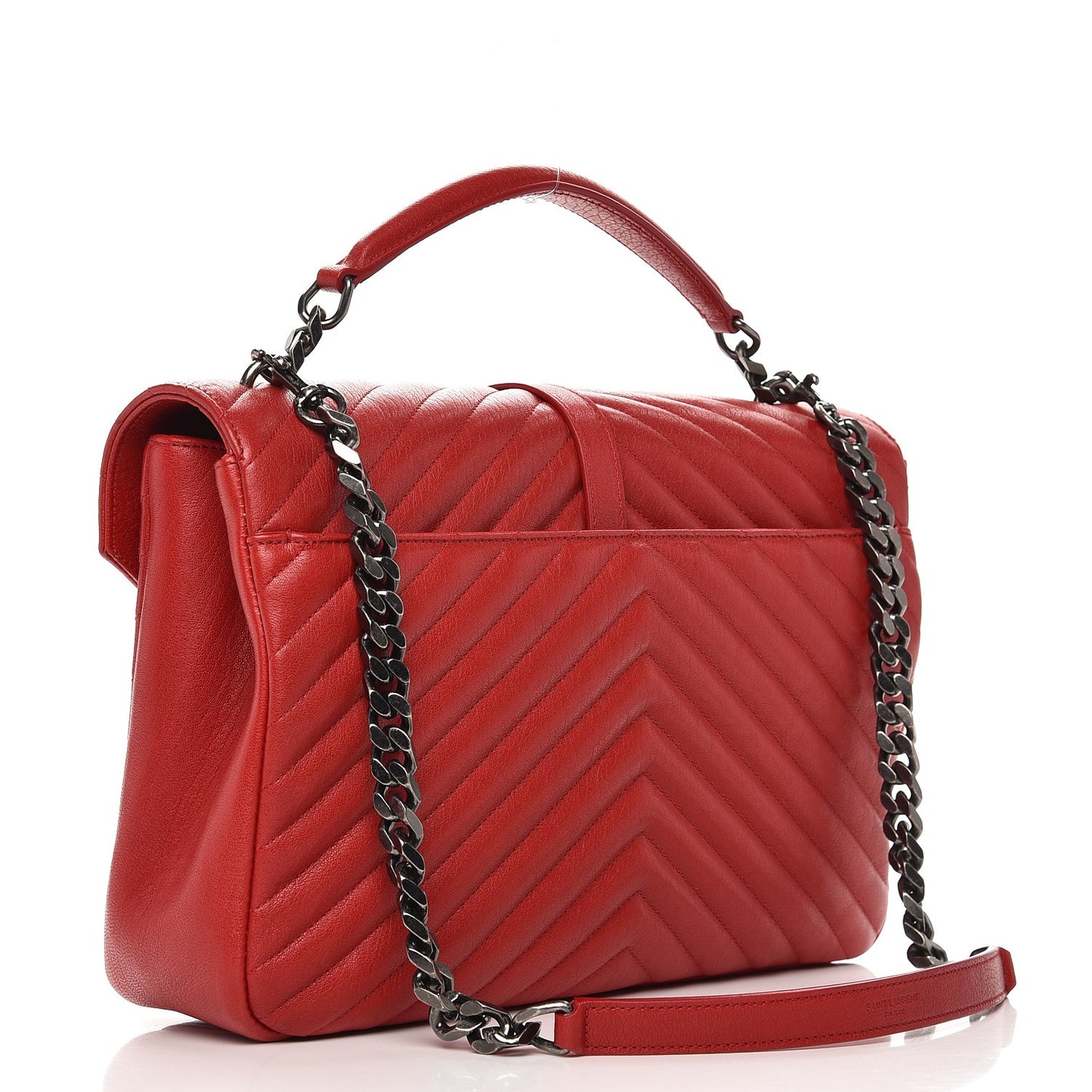 Sheepskin Matelasse Chevron Large College Monogram Satchel Rouge