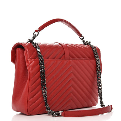 Saint Laurent Sheepskin Matelasse Chevron Large College Monogram Satchel Rouge 3 of 7