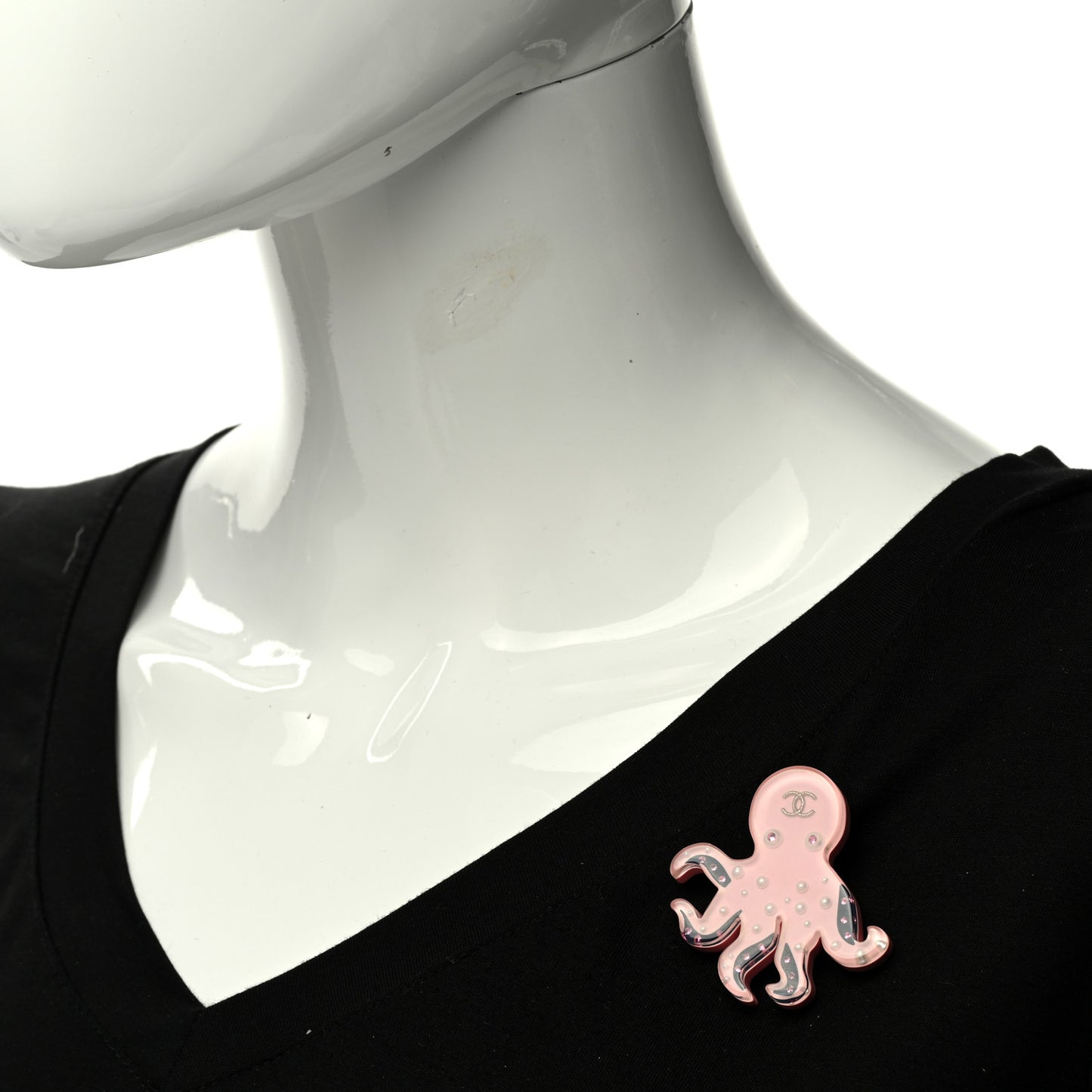 Metal Resin Strass Pearl Octopus CC Brooch Gold Pink Black Pearly White
