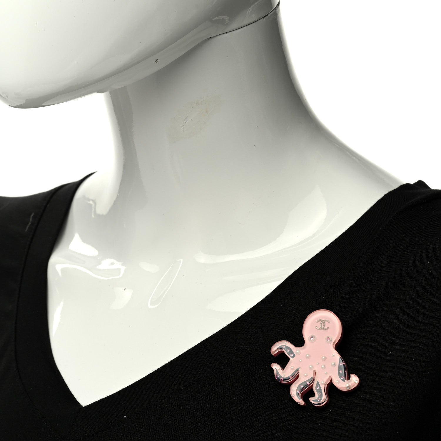 Chanel Metal Resin Strass Pearl Octopus CC Brooch Gold Pink Black Pearly White 2 of 5