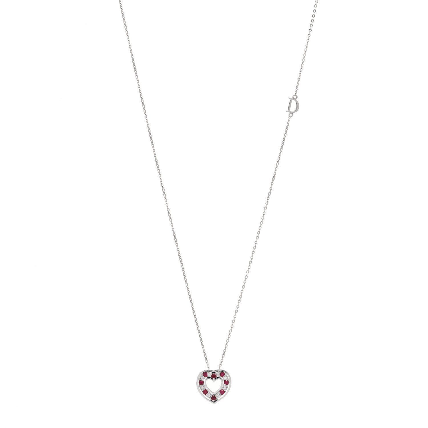 Damiani 18K White Gold Diamond Ruby Small Belle Epoque Heart Pendant Necklace 1 of 3