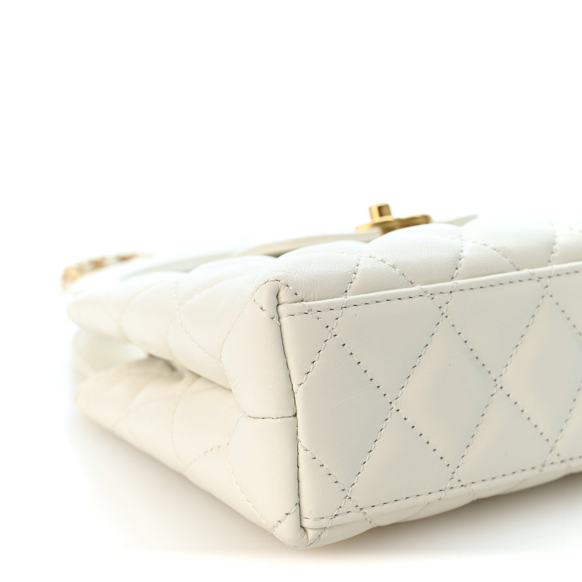 Shiny Aged Calfskin Quilted Nano Kelly Shopper White
