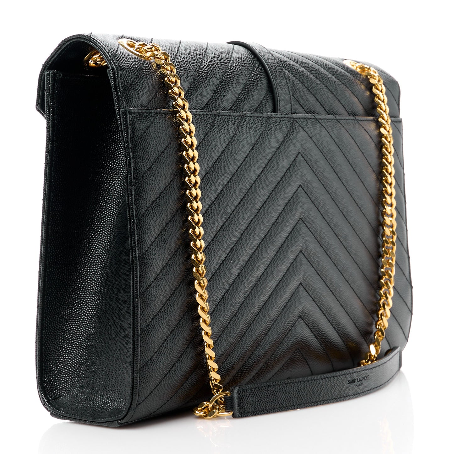 SAINT LAURENT Grain De Poudre Matelasse Chevron Large Monogram Satchel Black