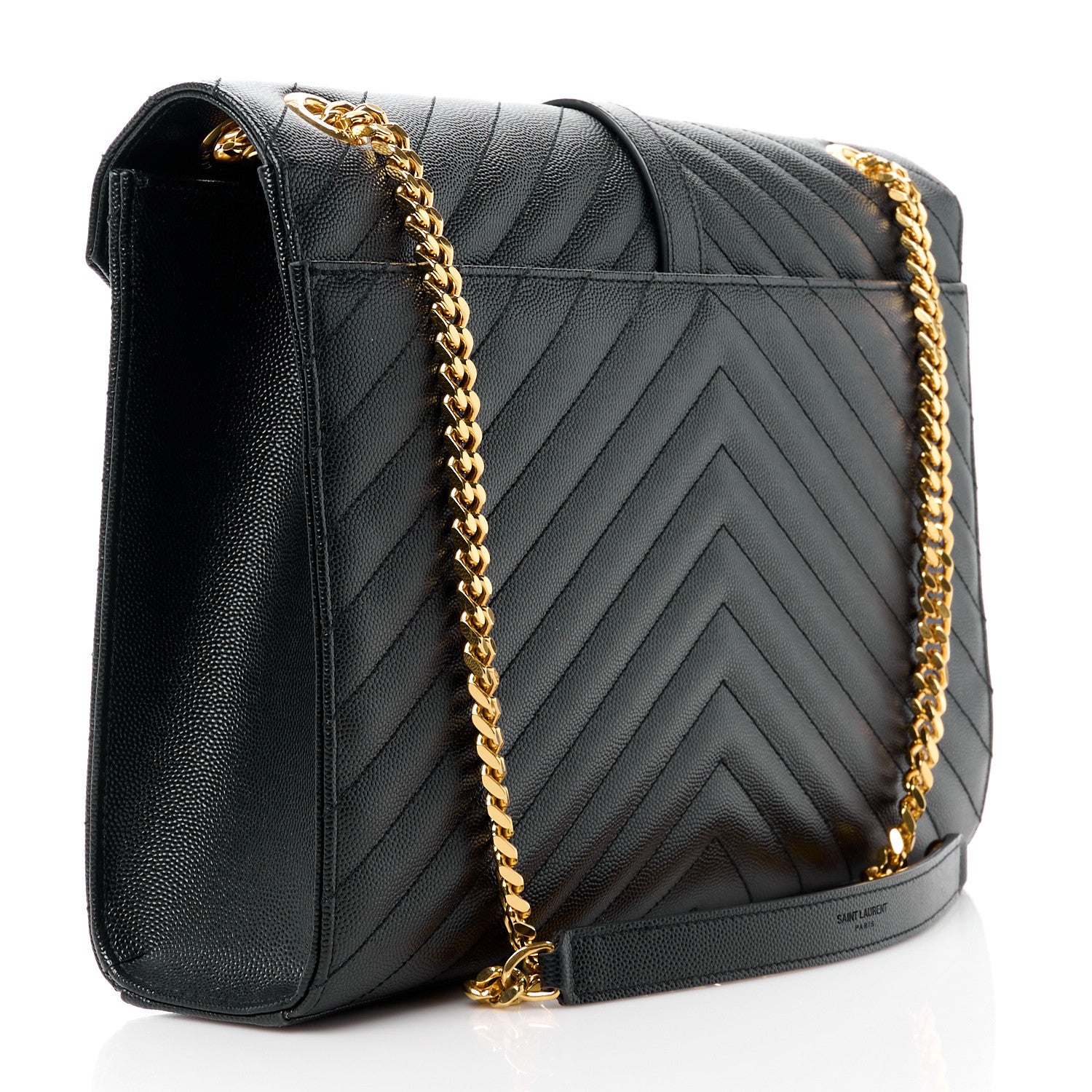 Saint Laurent SAINT LAURENT Grain De Poudre Matelasse Chevron Large Monogram Satchel Black 3 of 11