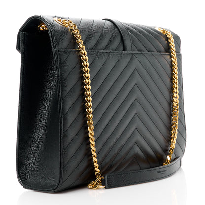 Saint Laurent SAINT LAURENT Grain De Poudre Matelasse Chevron Large Monogram Satchel Black 3 of 11