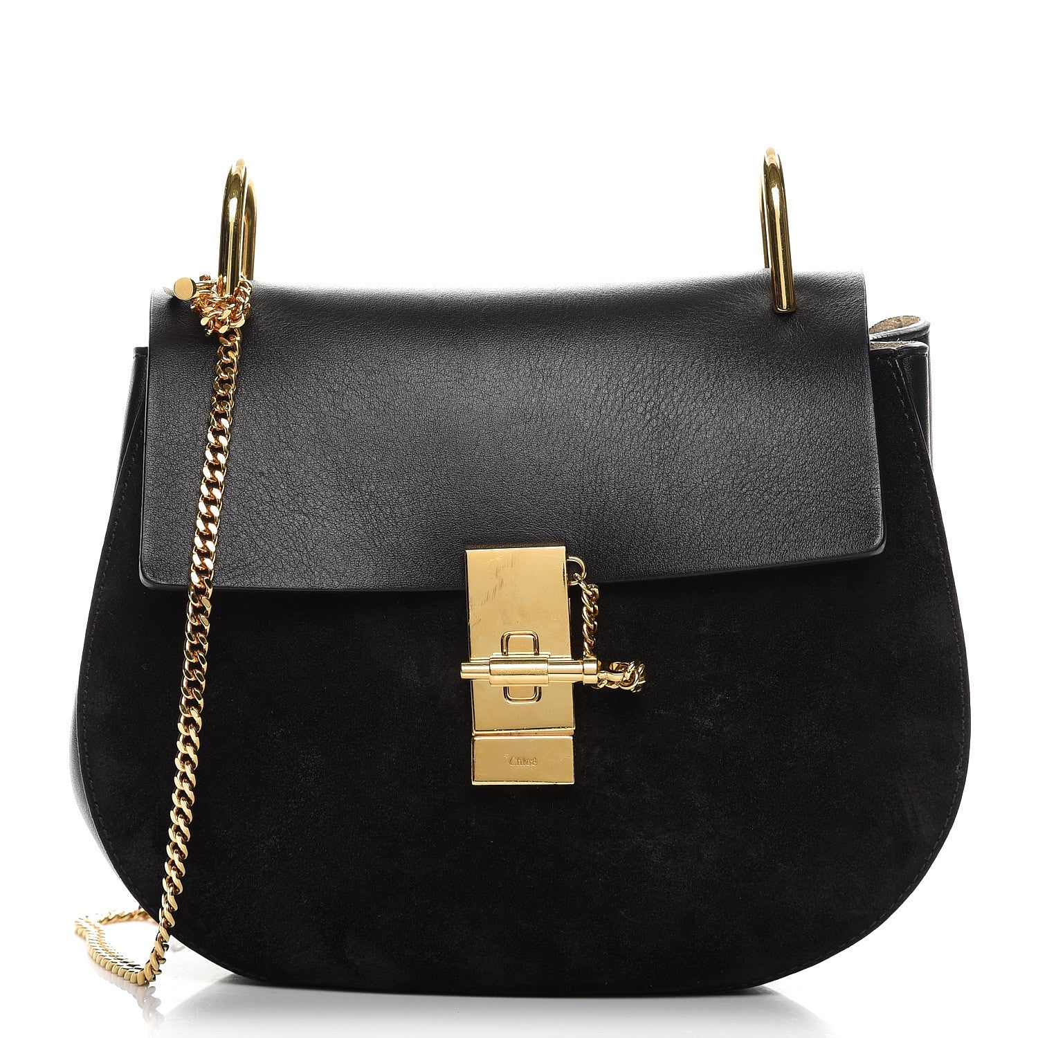 Chloe Suede Smooth Calfskin Drew Shoulder Bag Black 1 of 7