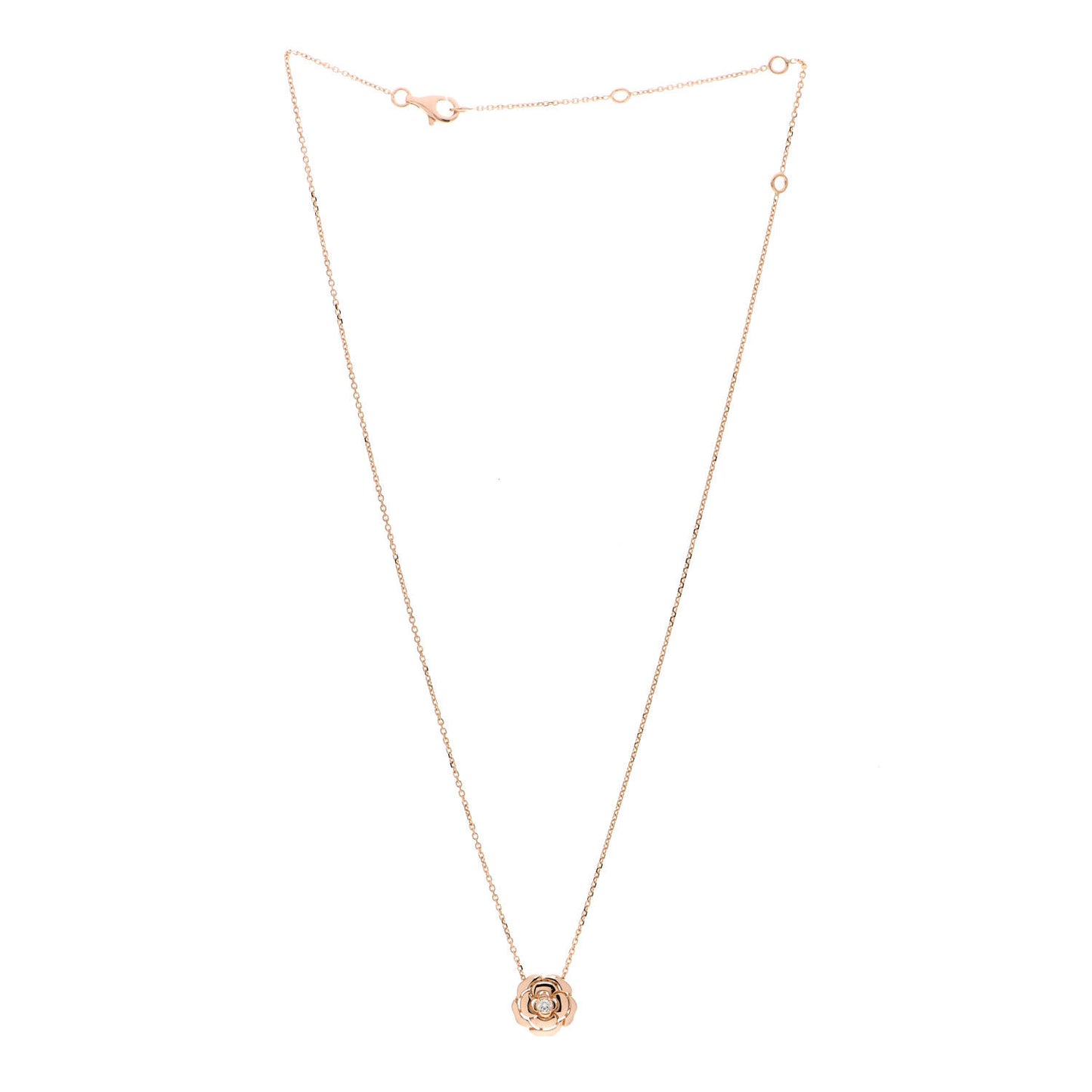 18K Rose Gold Diamond Extrait de Camelia Pendant Necklace