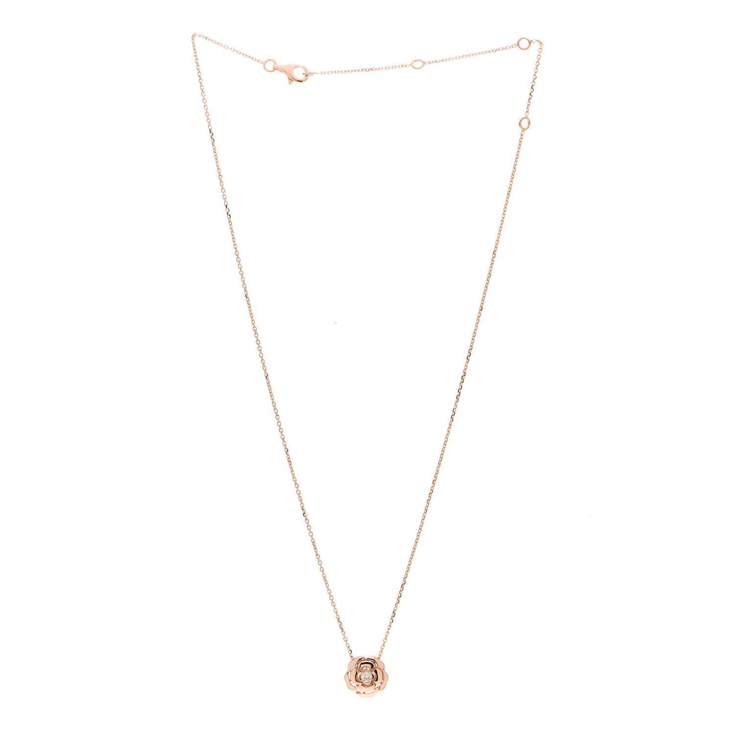 Chanel 18K Rose Gold Diamond Extrait de Camelia Pendant Necklace 2 of 4
