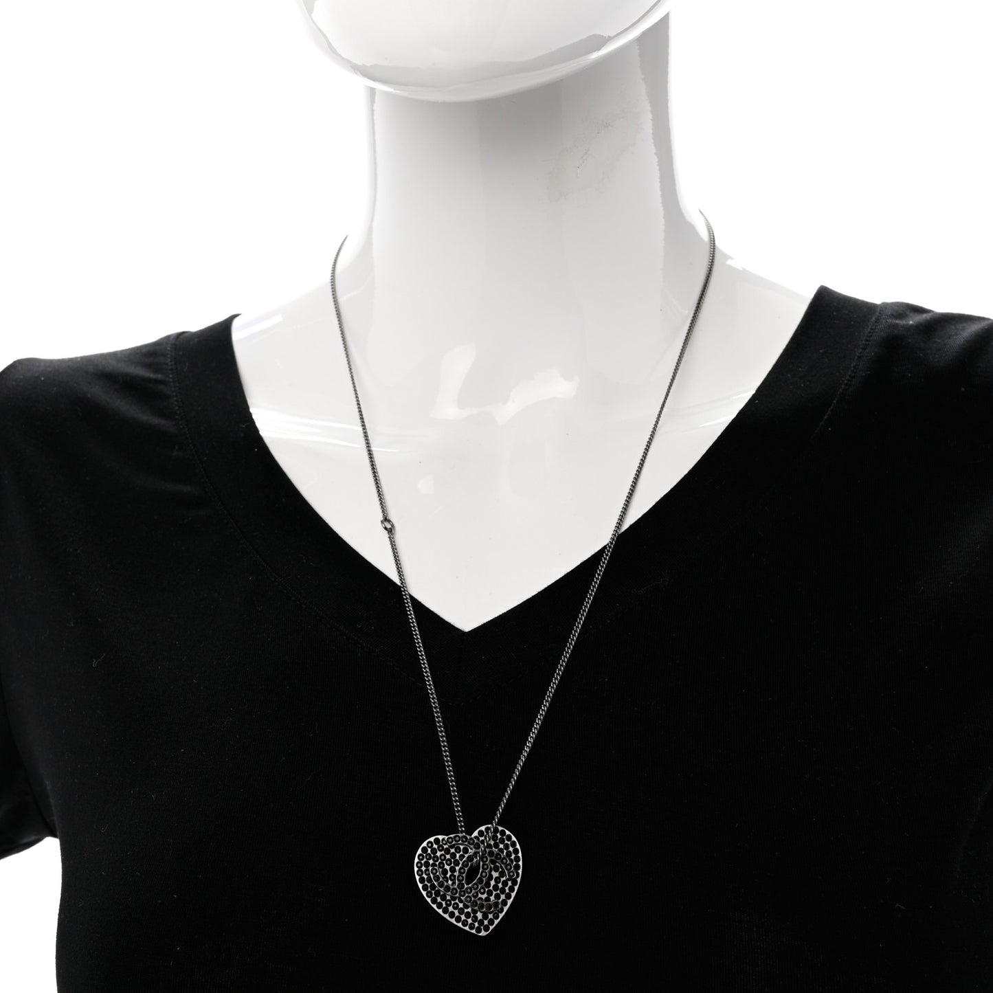 Ruthenium Crystal CC Heart Charm Necklace Black
