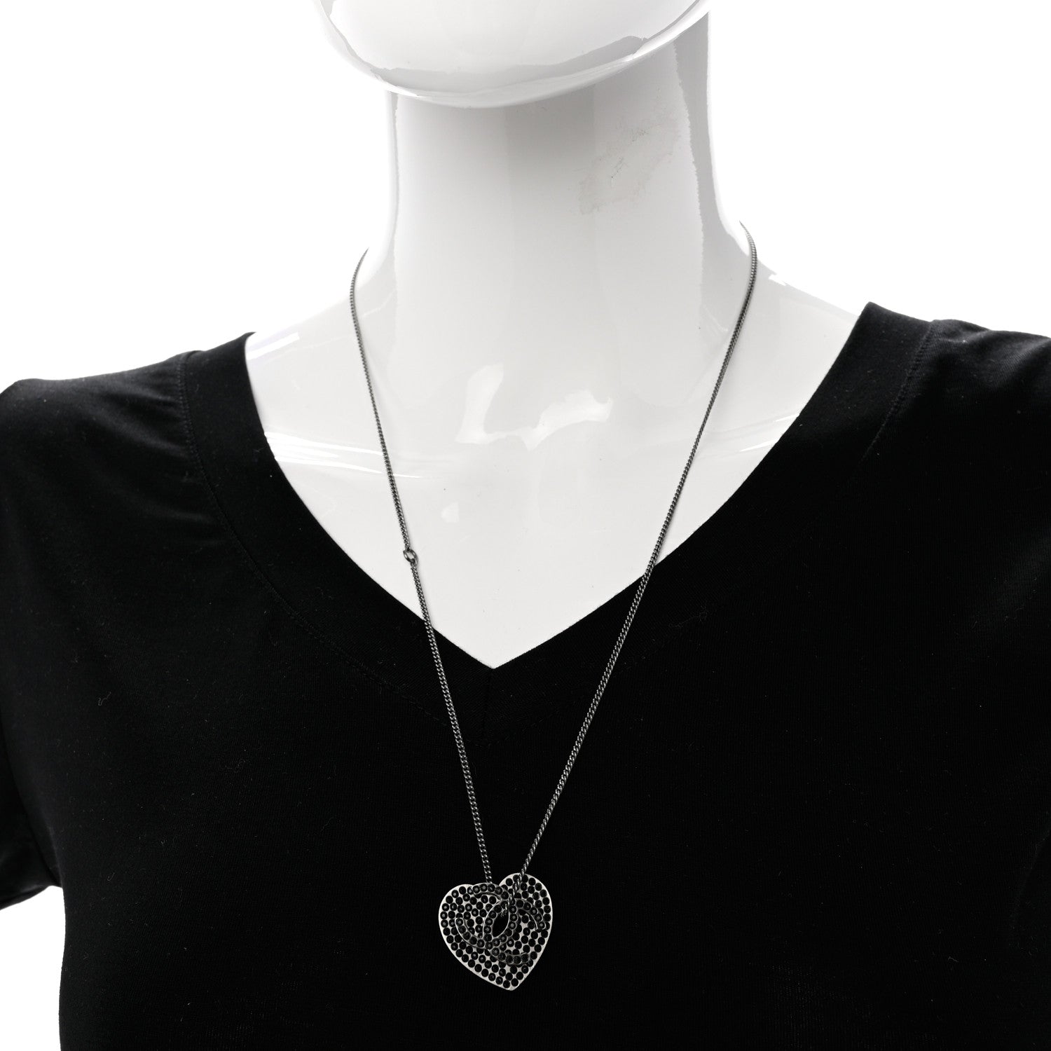 Chanel Ruthenium Crystal CC Heart Charm Necklace Black 2 of 5