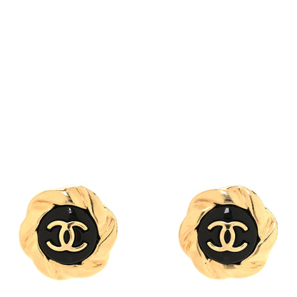 Chanel Resin CC Round Earrings Gold Black 1 of 5