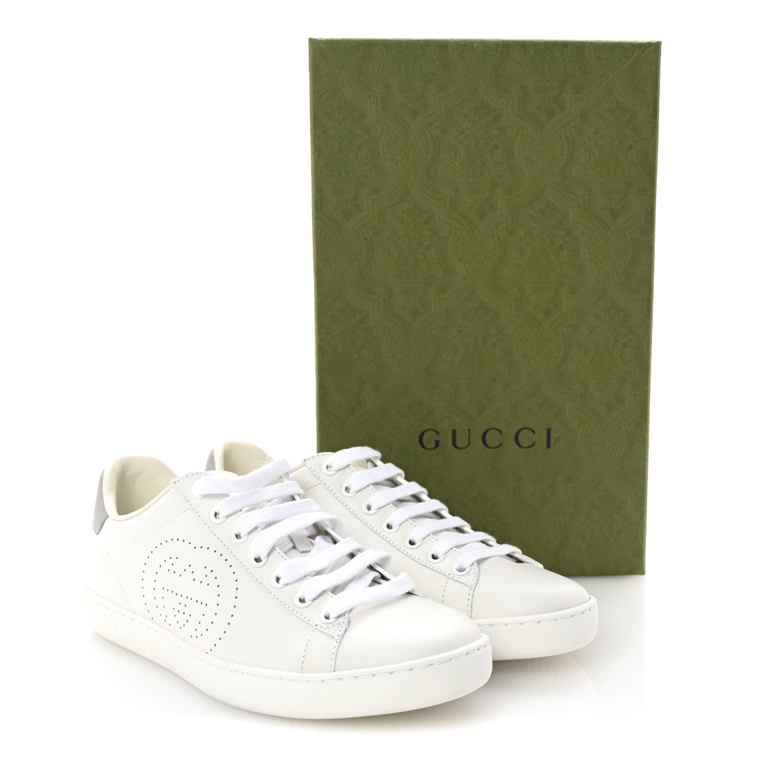 Gucci Calfskin Interlocking G Perforated Womens Ace Sneakers 37 White Grey Sky 10 of 10