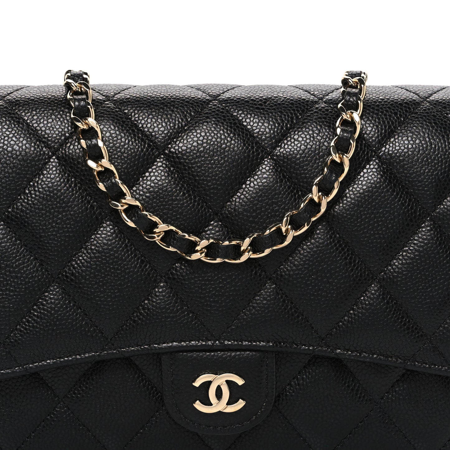 Caviar Quilted Phone Holder Wallet on Removable Chain Black