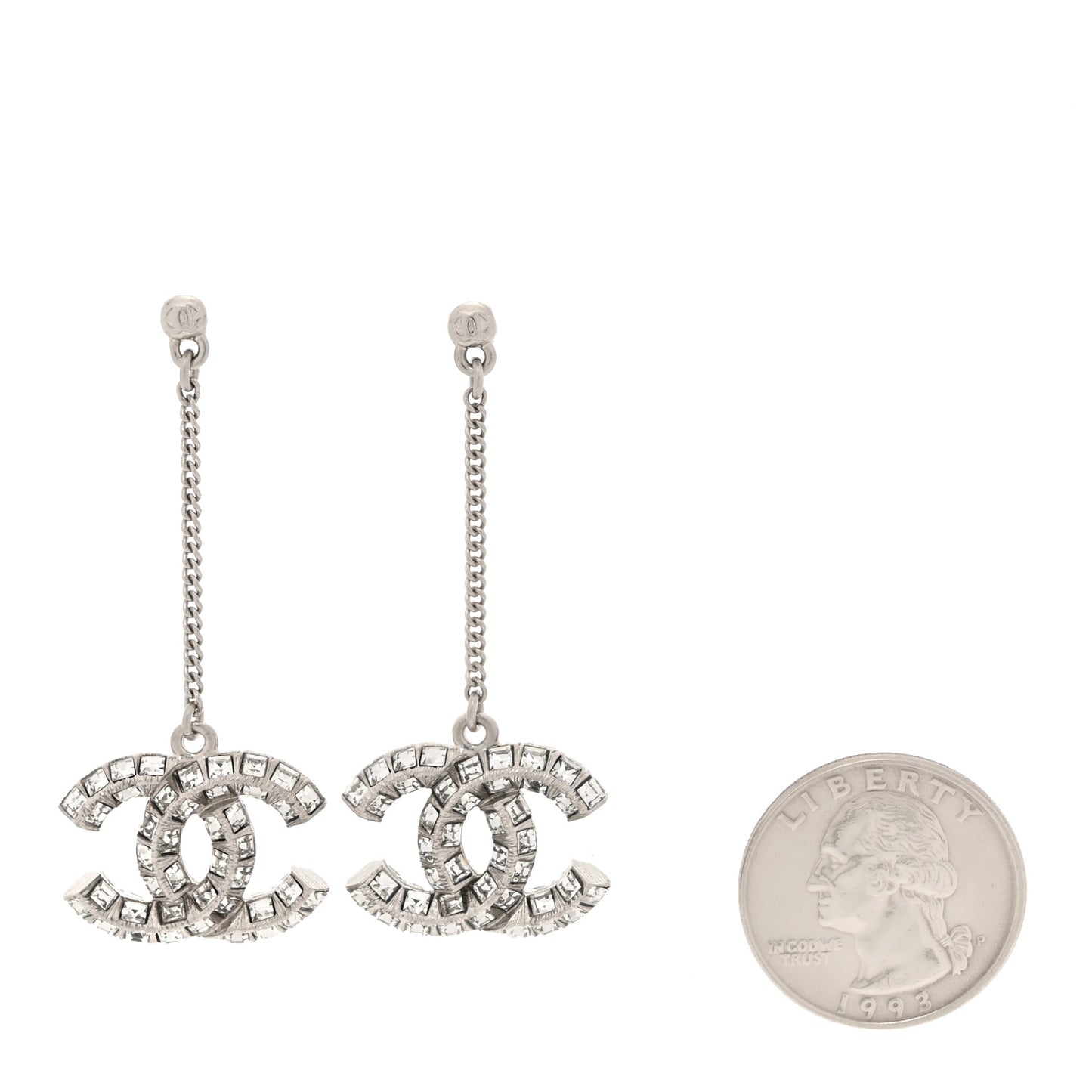 Baguette Crystal CC Drop Earrings Silver