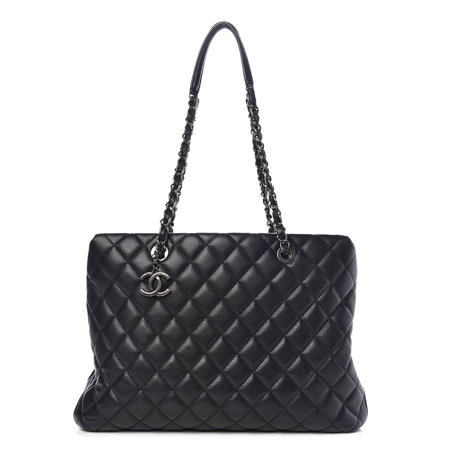 Caviar Quilted City Shopping Tote Black