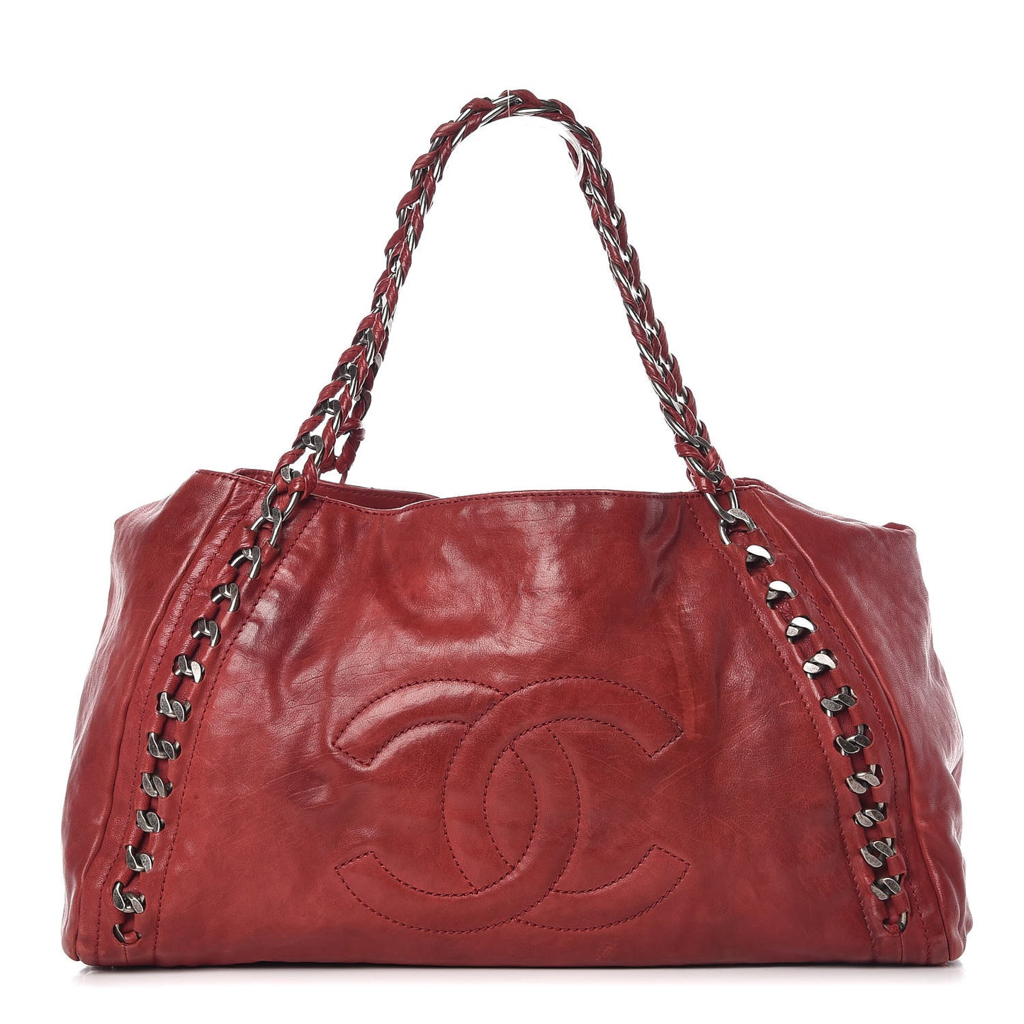 Calfskin Large East West Modern Chain Tote Red