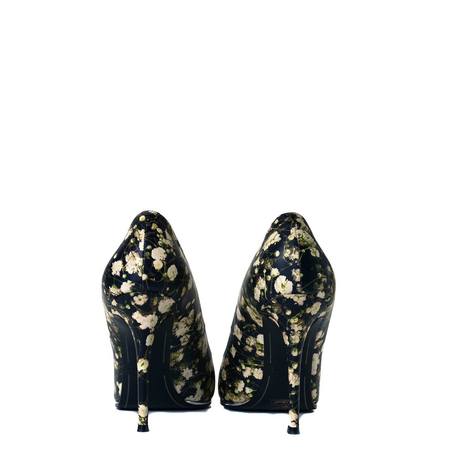 Calfskin Floral Print Pointed Toe Pumps 40.5 Black Multicolor