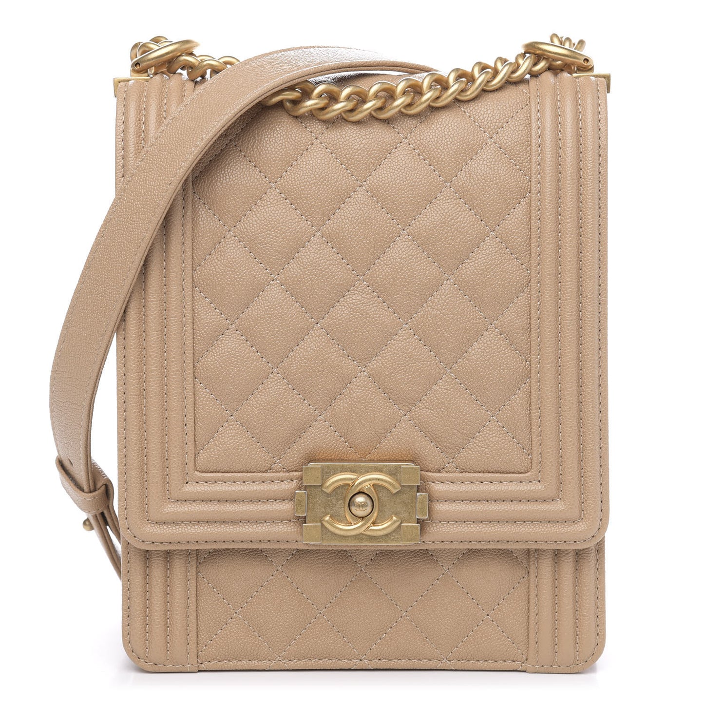 Caviar Quilted North South Boy Flap Beige