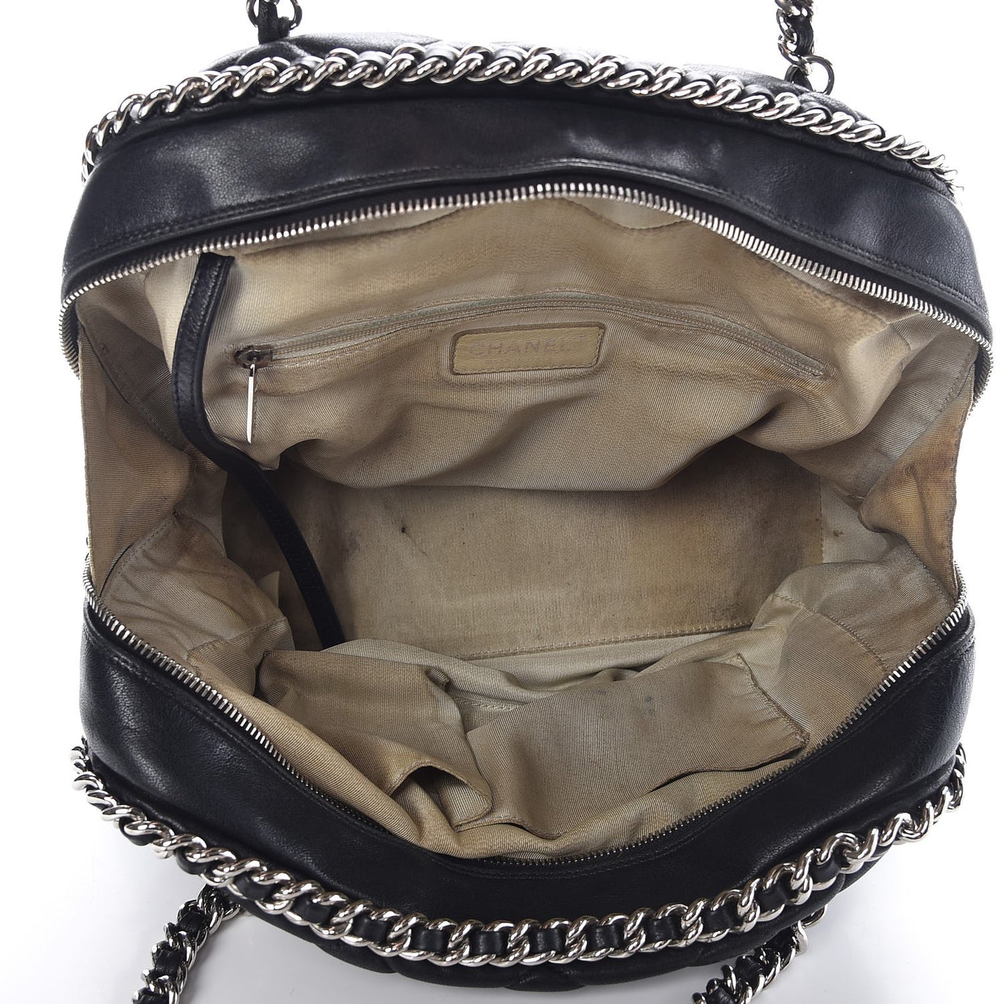 Washed Lambskin Quilted Chain Around Bowler Black