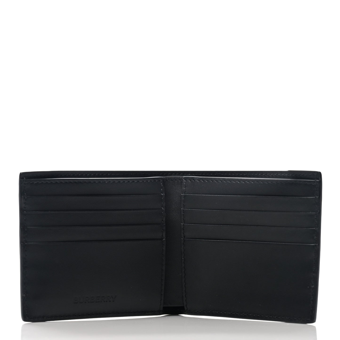 Canvas Icon Stripe Calfskin Embossed Bi-Fold Wallet Black