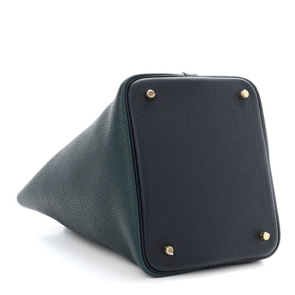 Hermes Taurillon Clemence Casaque Picotin Lock 22 MM Vert Cypres Bleu Nuit Black 4 of 12