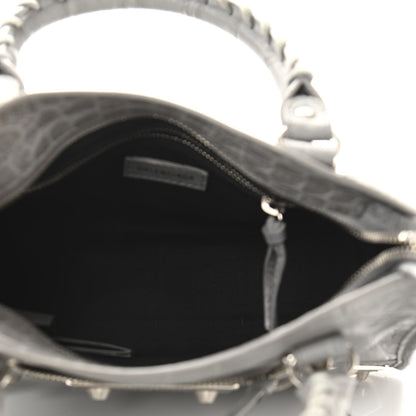 Balenciaga Calfskin Crocodile Embossed Silver Metallic Edge Hardware Mini City Haussmannien 5 of 9