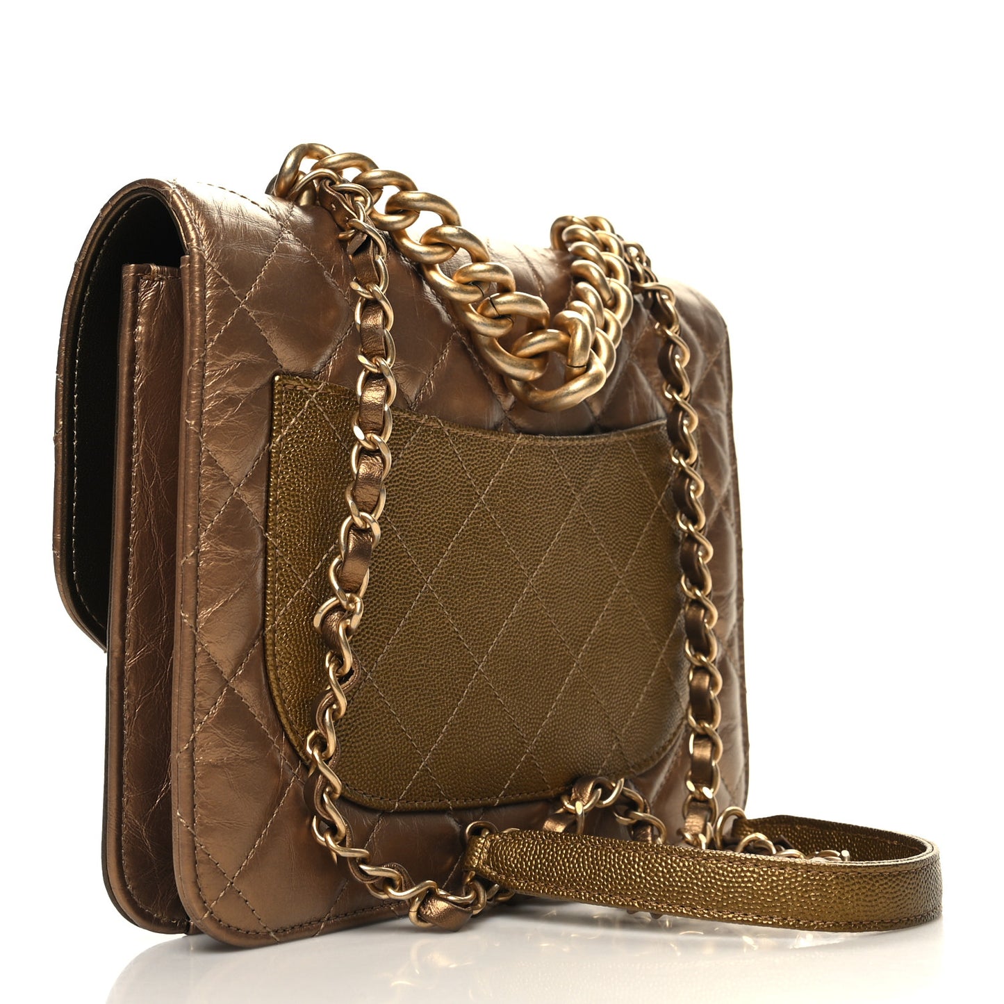 Metallic Calfskin Caviar Quilted Mini Chain Handle Flap Gold
