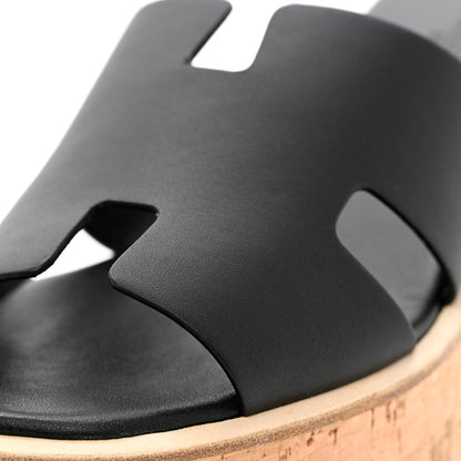 Hermes Calfskin Cork Eze 30 Sandals 37 Black 9 of 10