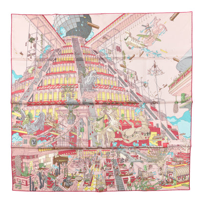 Hermes Silk La Legende Du Cheval A Plumes Scarf 90 Rose Pale Jaune Vif Turquoise 1 of 4