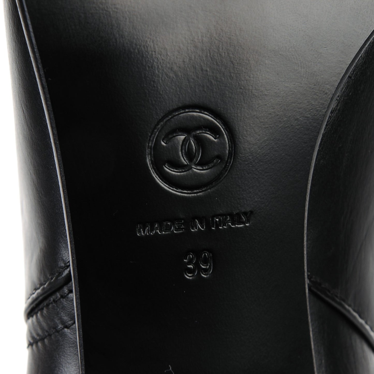 Calfskin Patent Pearl Cap Toe Boots 39 Black