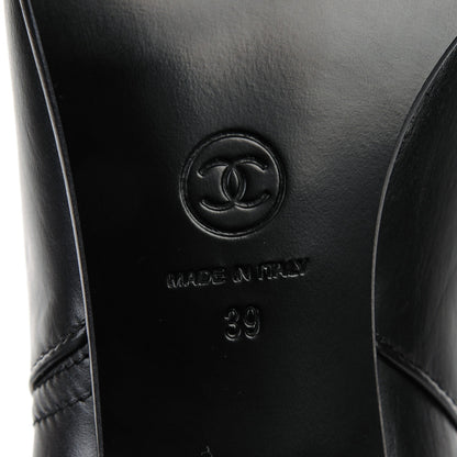 Chanel Calfskin Patent Pearl Cap Toe Boots 39 Black 6 of 9