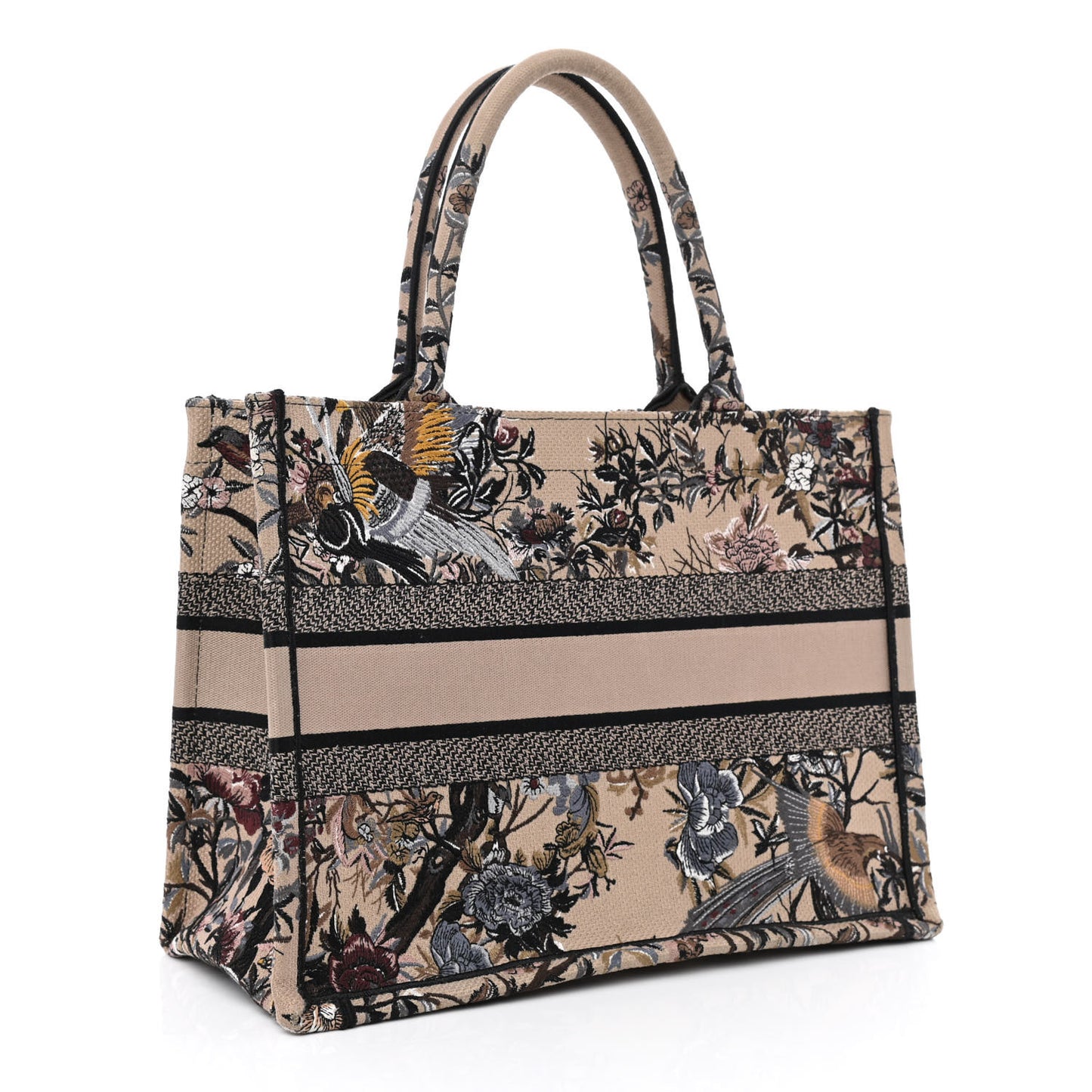 Canvas Embroidered Jardin D'Hiver Medium Book Tote Beige Multicolor