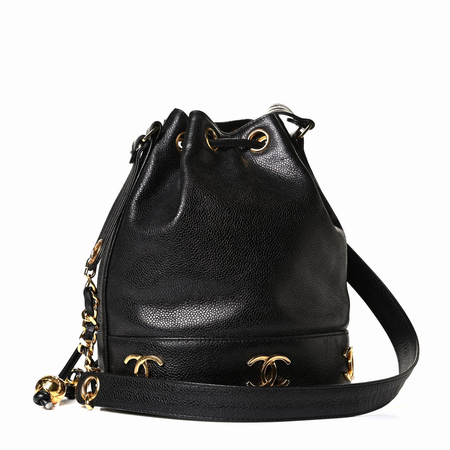 Chanel Caviar CC Drawstring Shoulder Bag Black 2 of 7