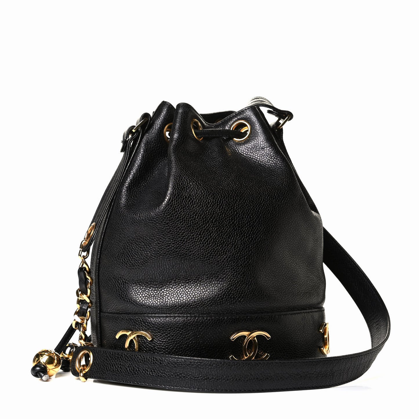 Caviar CC Drawstring Shoulder Bag Black