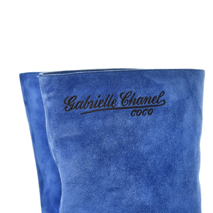 Chanel Suede Calfskin Satin Gabrielle Cap Toe Short Boots 40.5 Royal Blue Black 10 of 15
