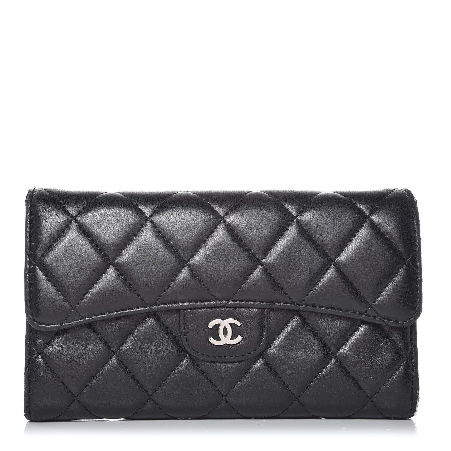 Lambskin Quilted Large Flap Wallet Black