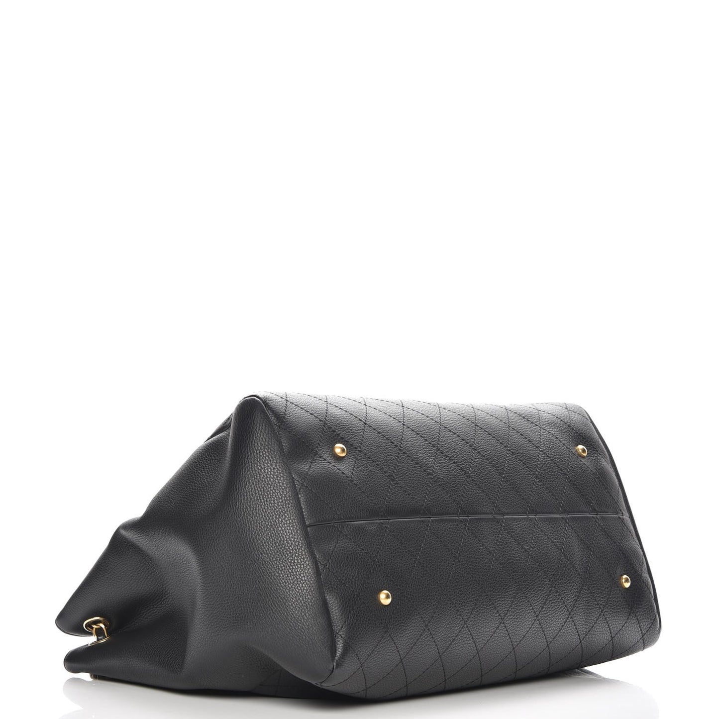 Grained Calfskin Stitched Large Supple Rock Shopping Tote Black